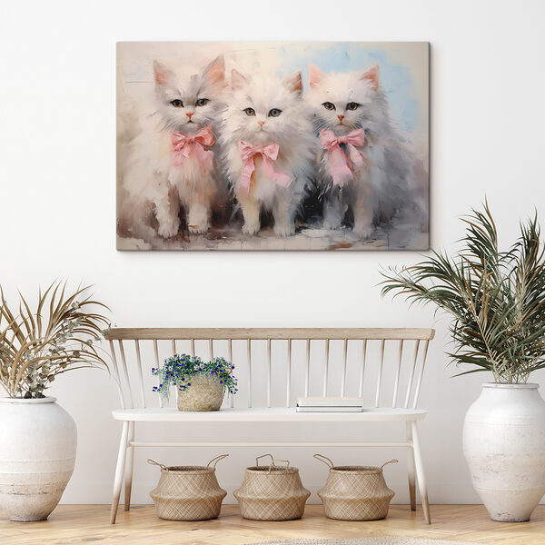 Group of white cats with pink bows Group of white cats with pink bows