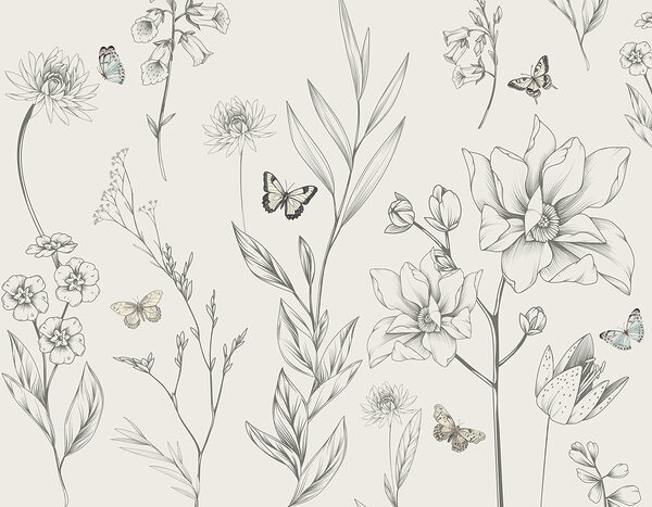 Wallpaper with flowers and butterflies Wallpaper with flowers and butterflies