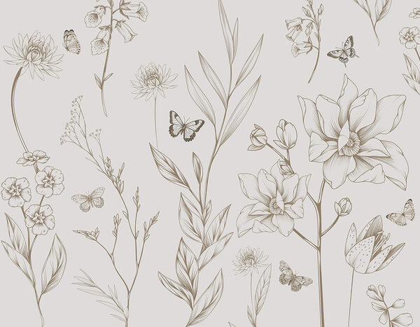 Papel pintado con flores y mariposas Papel pintado con flores y mariposas