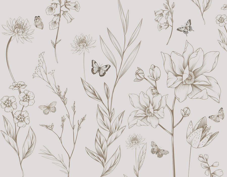 Papel pintado con flores y mariposas Papel pintado con flores y mariposas