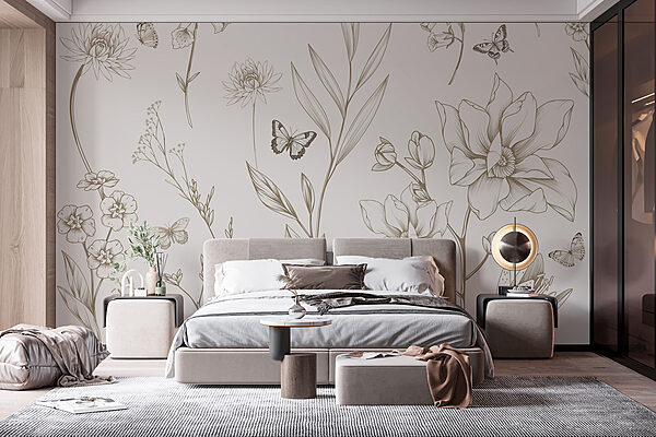 Papel pintado con flores y mariposas Papel pintado con flores y mariposas