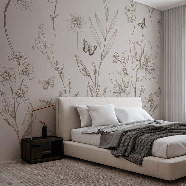 Papel pintado con flores y mariposas Papel pintado con flores y mariposas