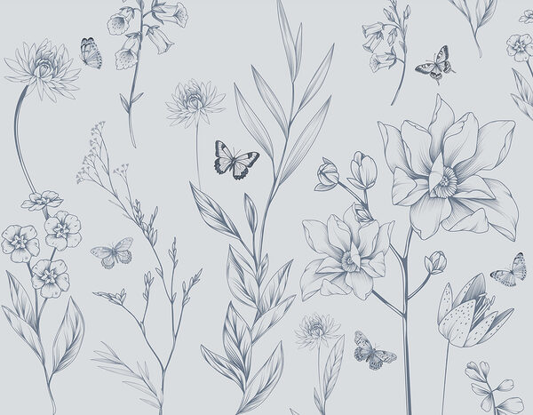 Dibujo de flores y mariposas Dibujo de flores y mariposas