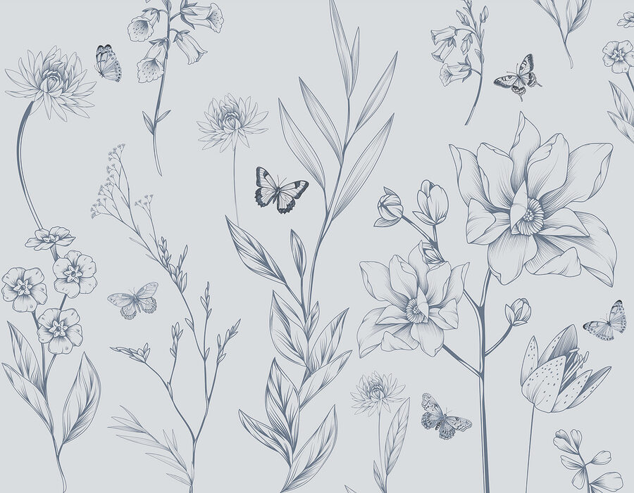 Dibujo de flores y mariposas