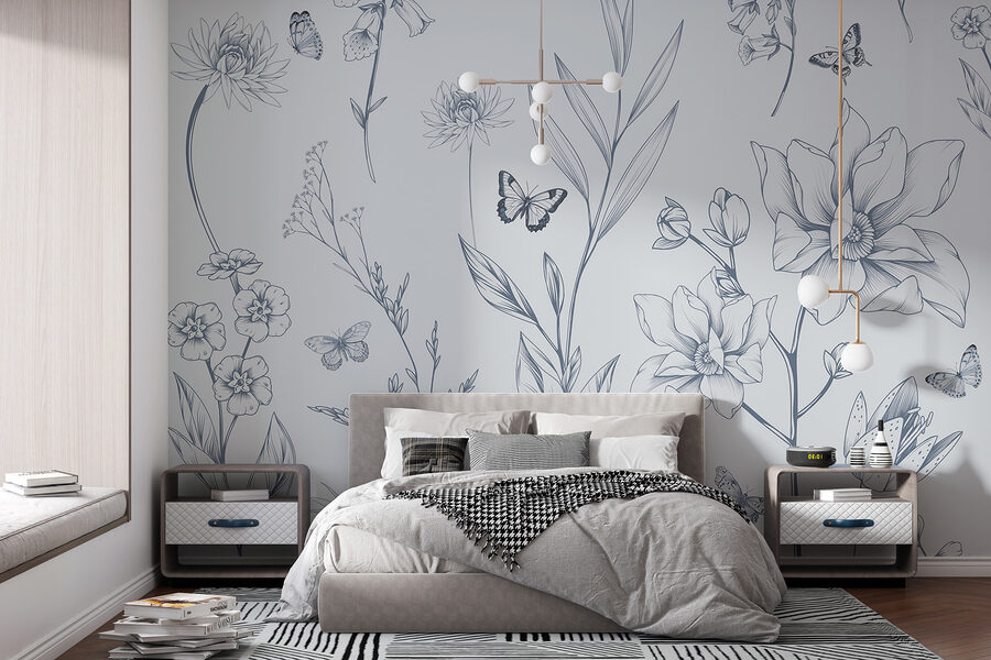 Dibujo de flores y mariposas