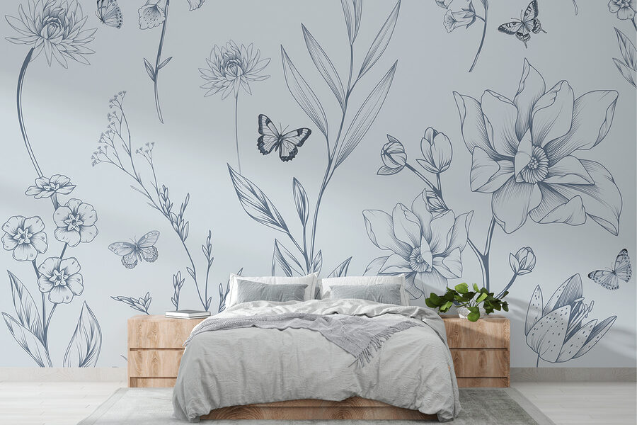 Dibujo de flores y mariposas