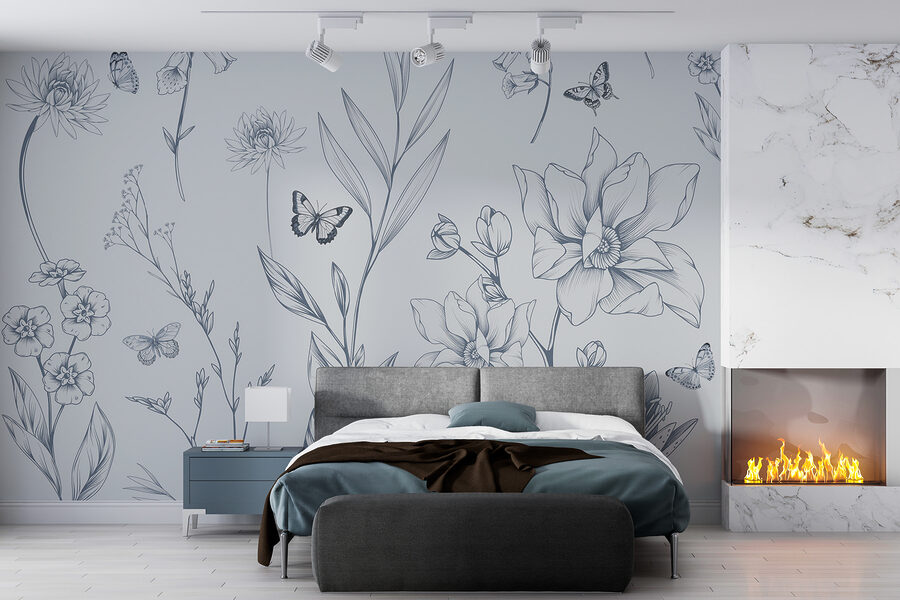 Dibujo de flores y mariposas