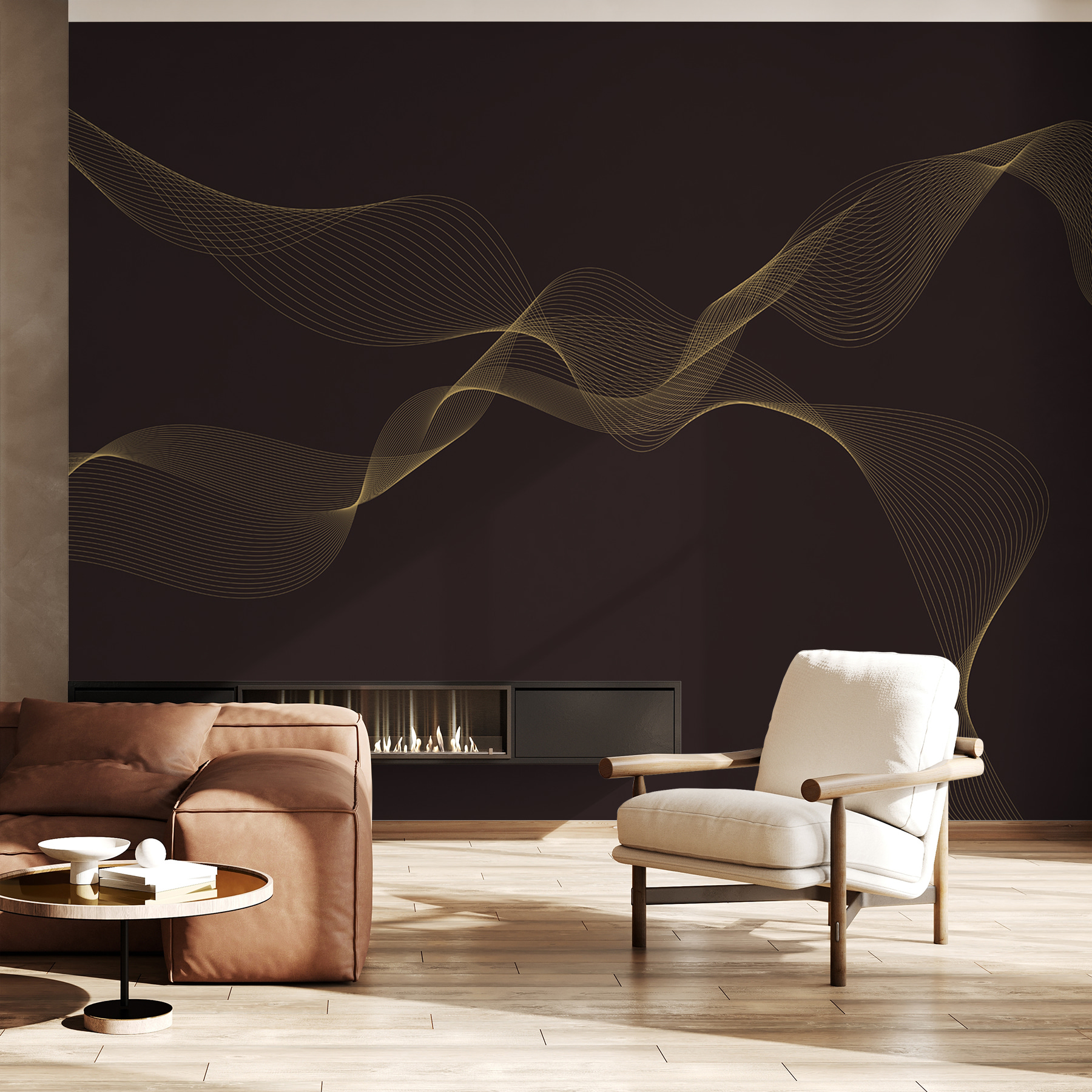 Elegant swirling lines on dark background