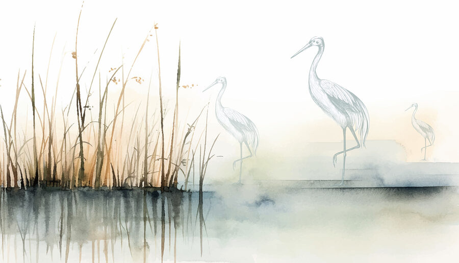 Dibujo de pájaros sobre el agua