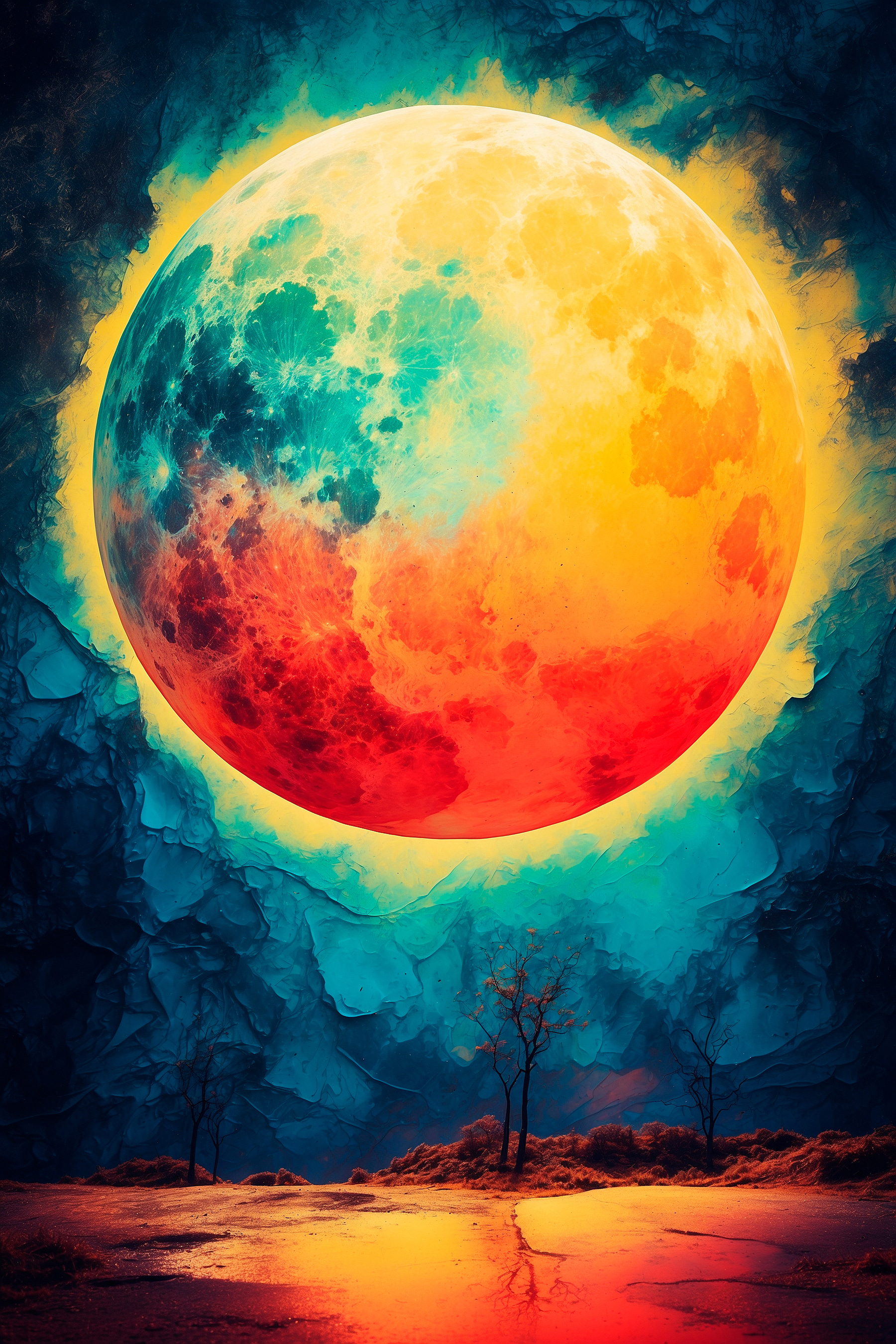Red and yellow moon in the sky Red and yellow moon in the sky