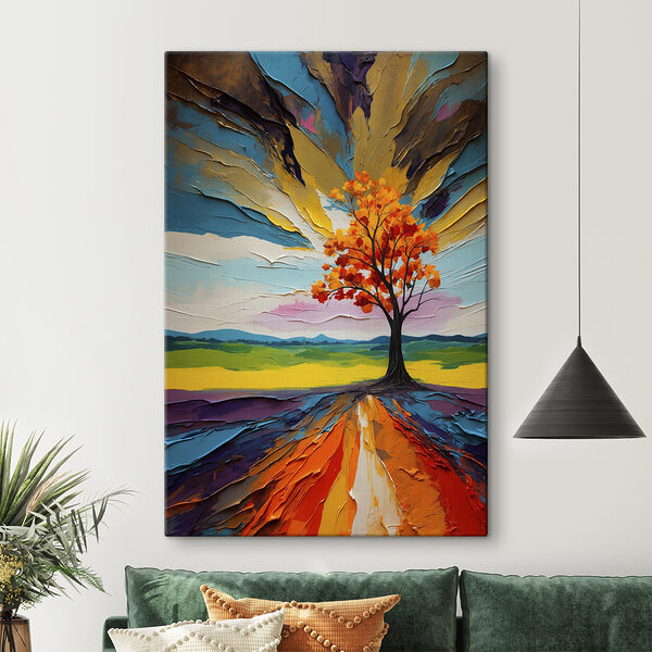 Tree with orange leaves and a colorful landscape Tree with orange leaves and a colorful landscape