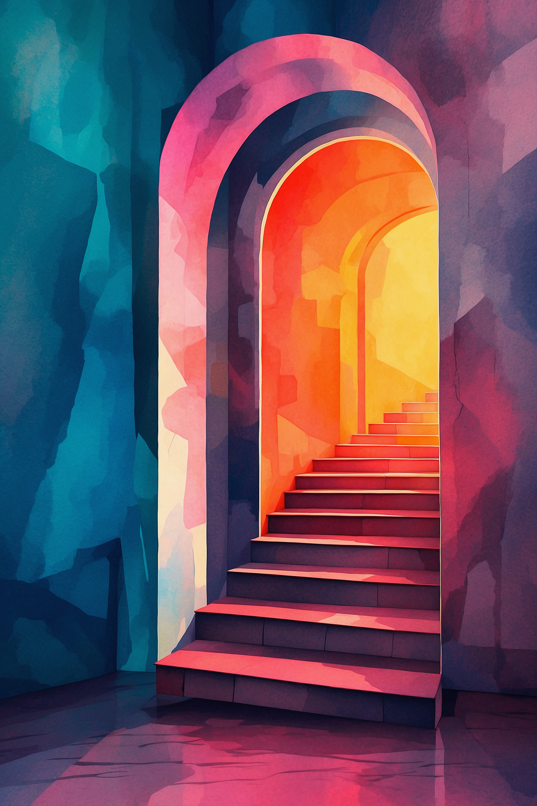Colorful hallway with stairs Colorful hallway with stairs