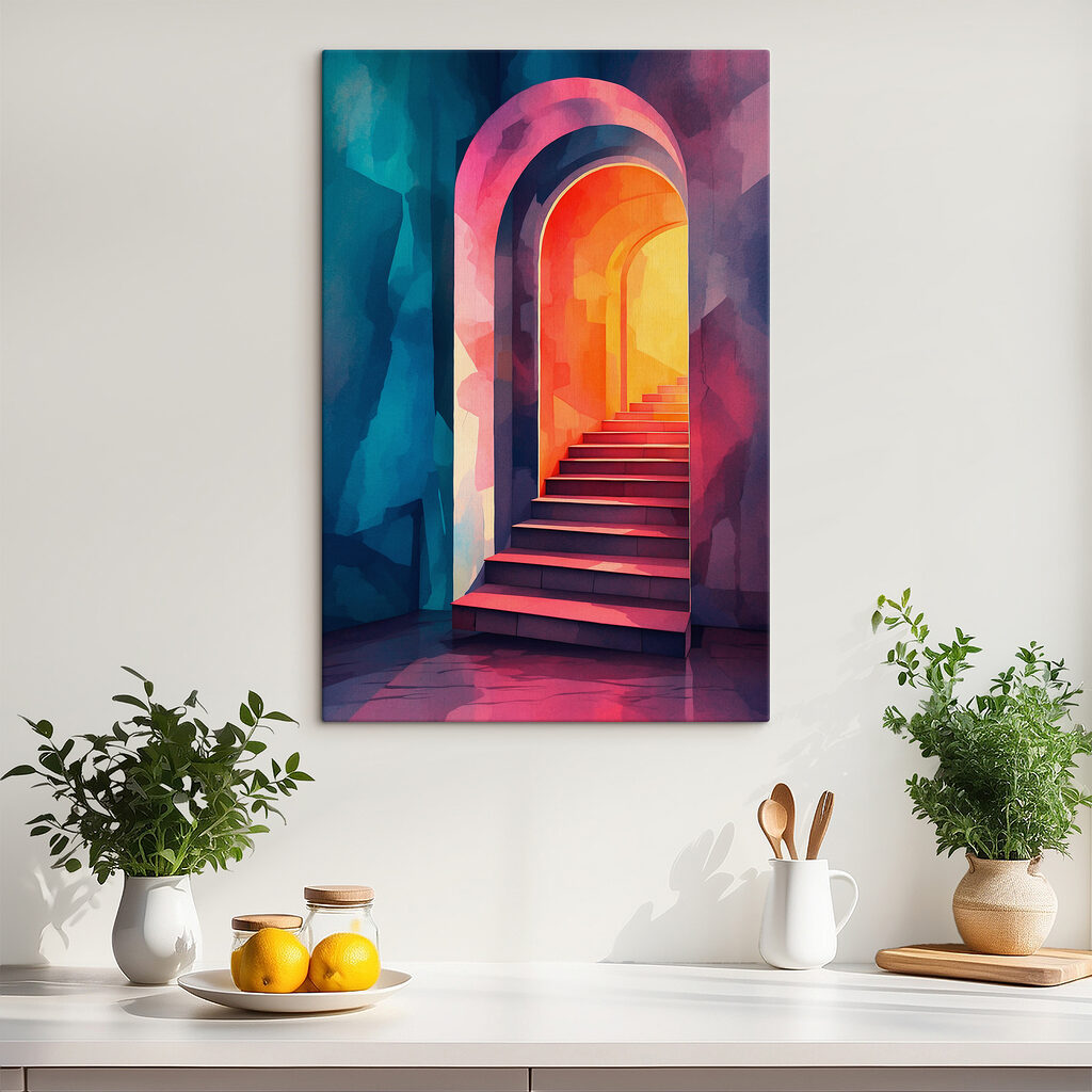 Colorful hallway with stairs Colorful hallway with stairs