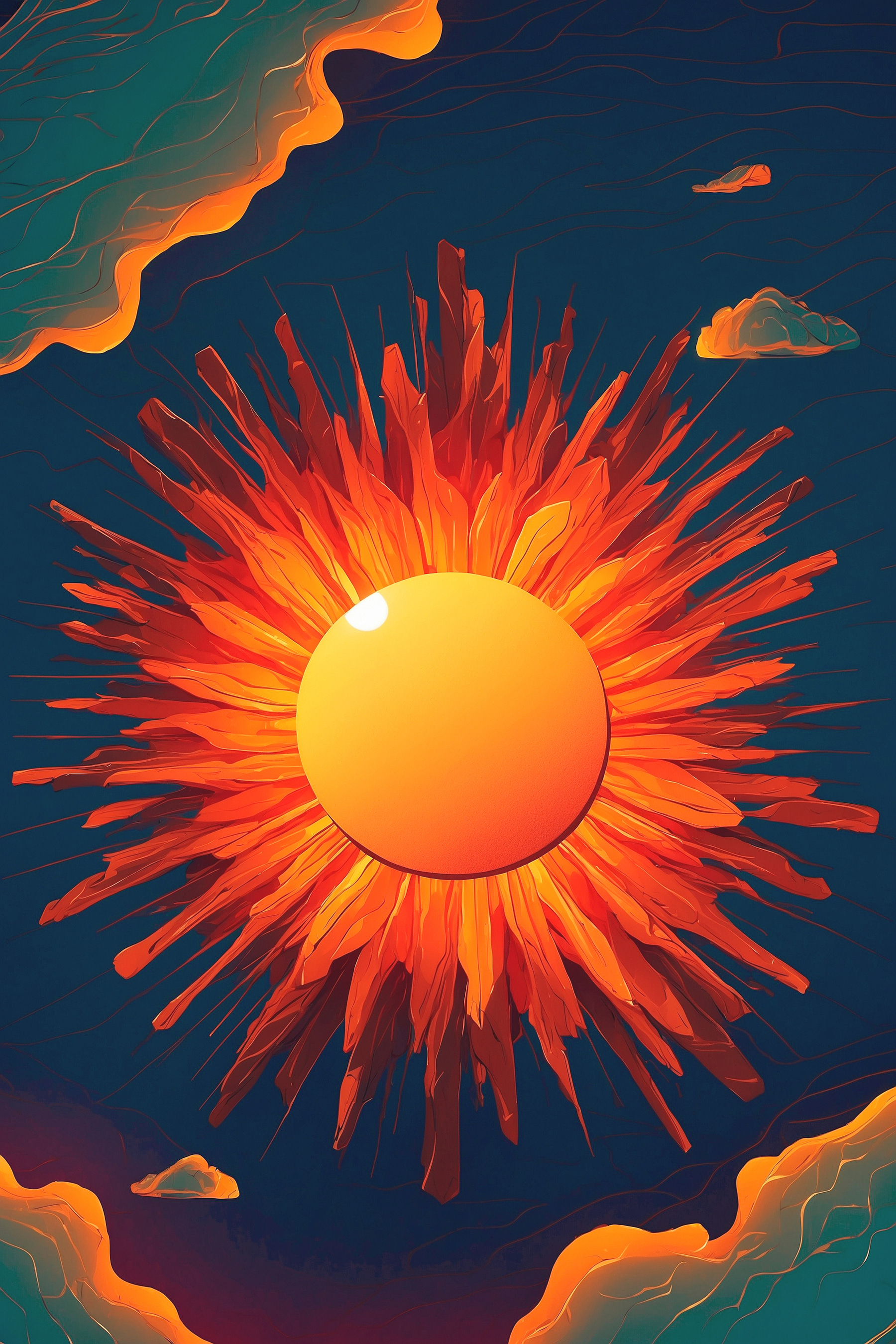 Sun with a bright sun in the sky