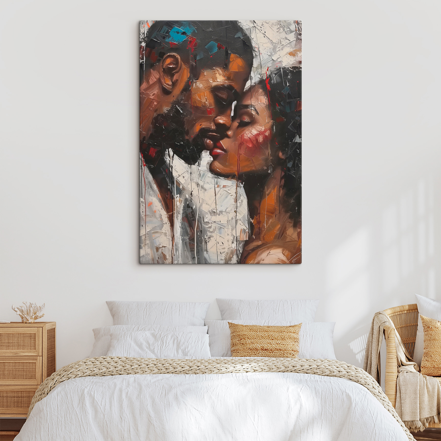 Painting of a man and woman kissing Painting of a man and woman kissing