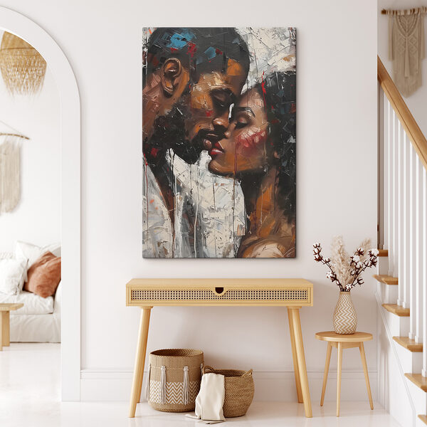 Painting of a man and woman kissing Painting of a man and woman kissing