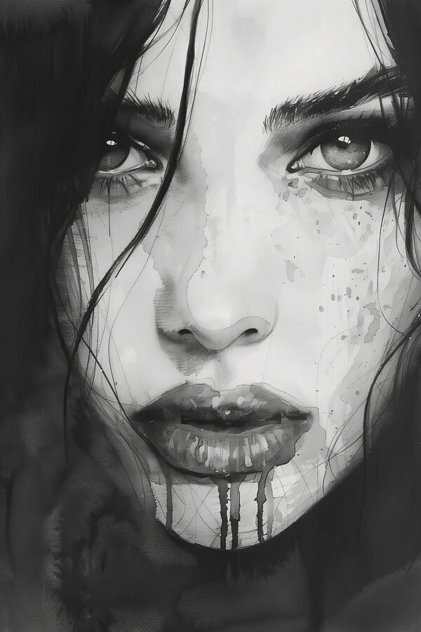 Woman with dark hair and a bloody face Woman with dark hair and a bloody face