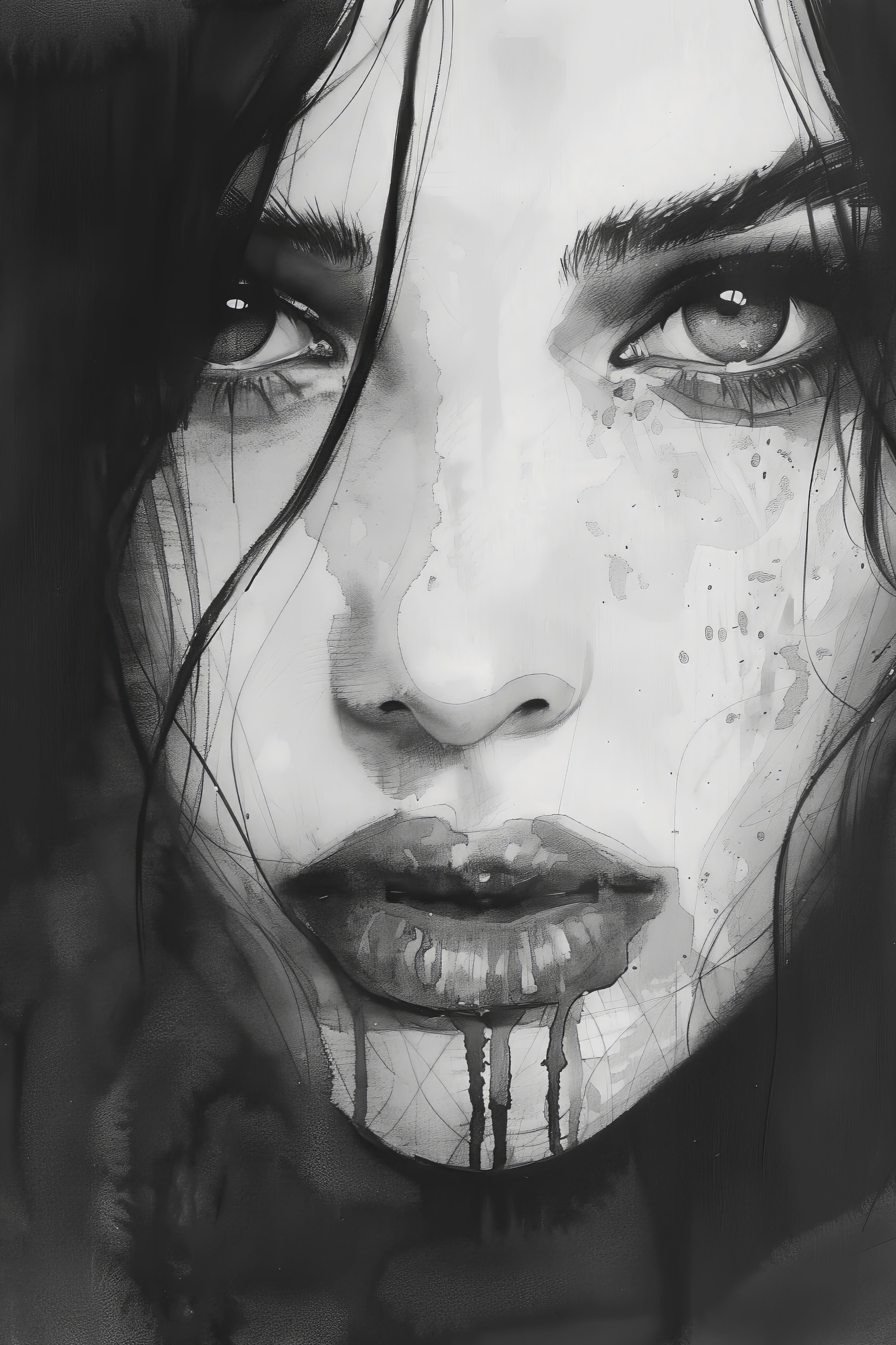 Woman with dark hair and a bloody face Woman with dark hair and a bloody face