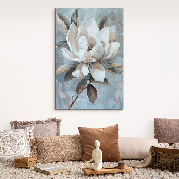 Cuadros Flor blanca con hojas marrones