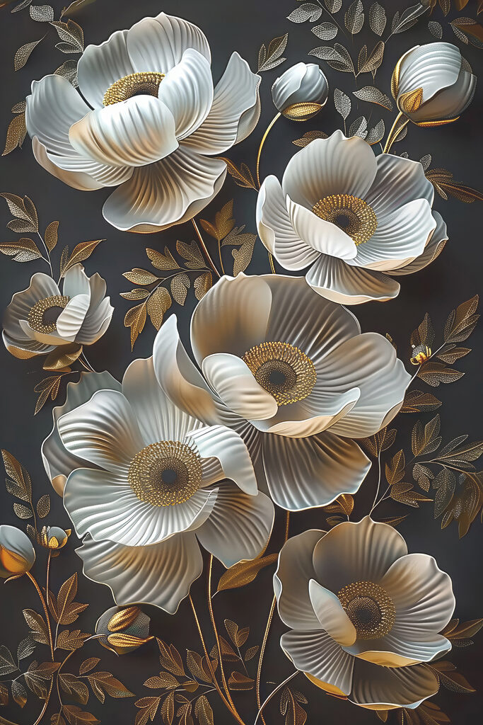 Wallpaper with flowers and leaves