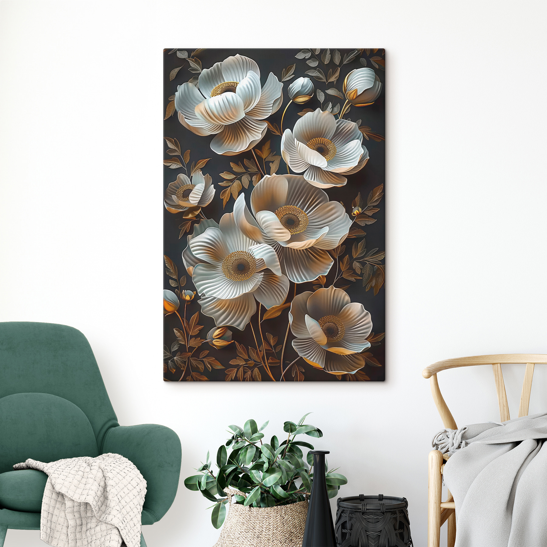 Wallpaper with flowers and leaves