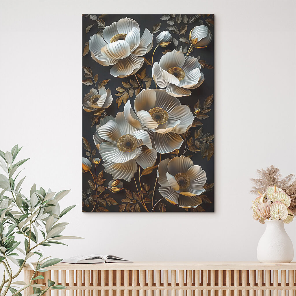Wallpaper with flowers and leaves