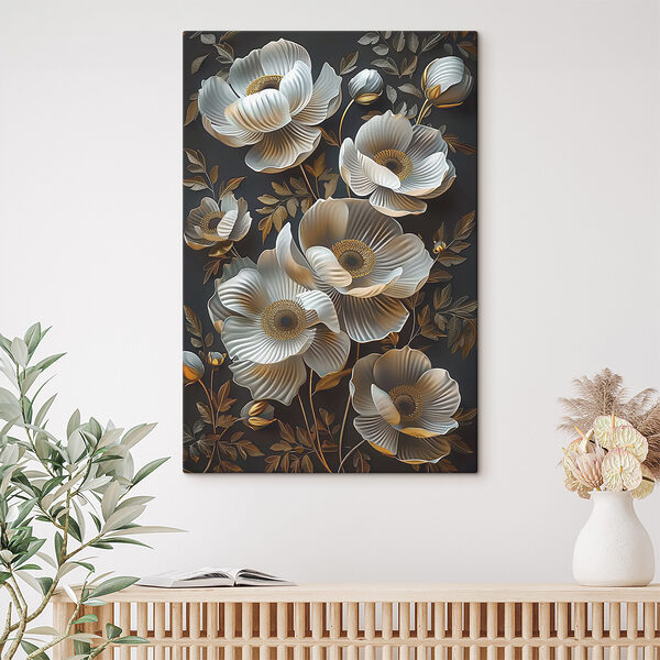 Wallpaper with flowers and leaves