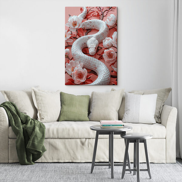 White snake with flowers around it White snake with flowers around it