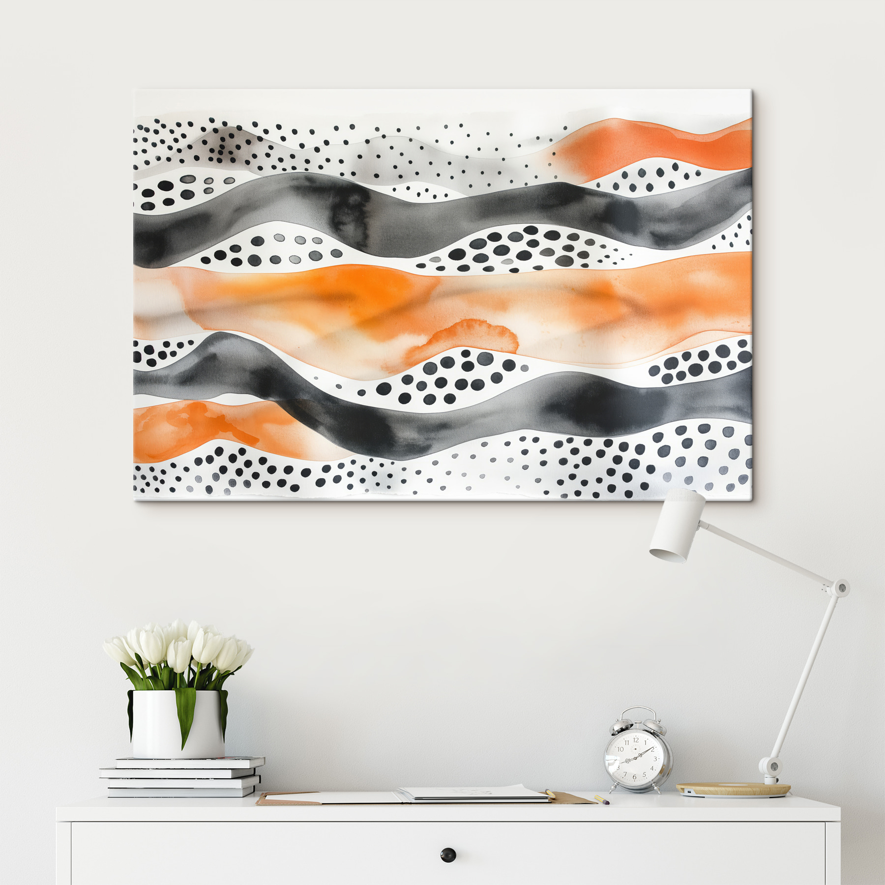 Watercolor painting of waves and dots Watercolor painting of waves and dots