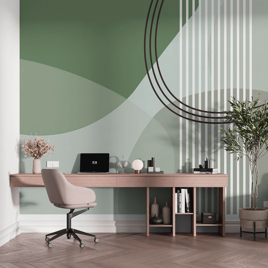 Fondo verde y blanco con líneas y círculos