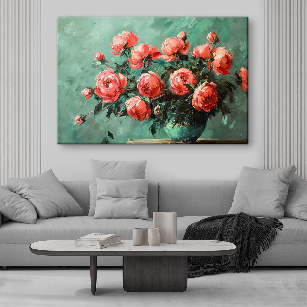 Painting of pink flowers in a vase