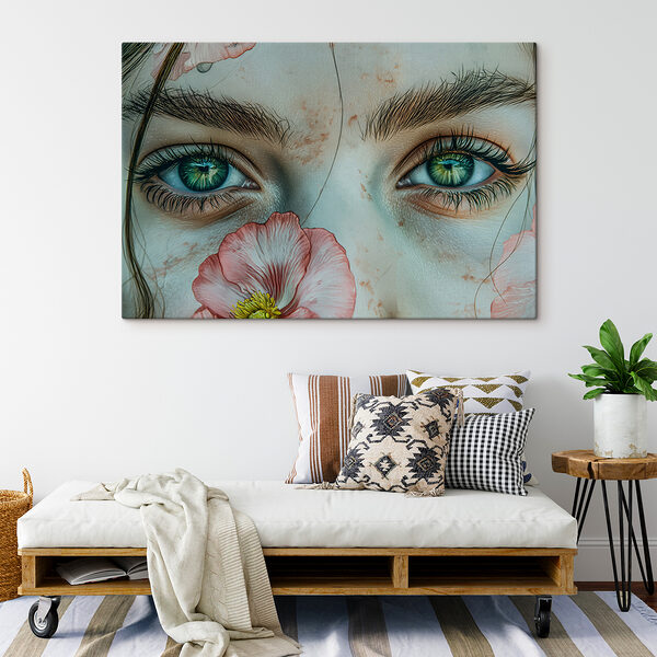 Close up of a woman's eyes and a flower Close up of a woman's eyes and a flower