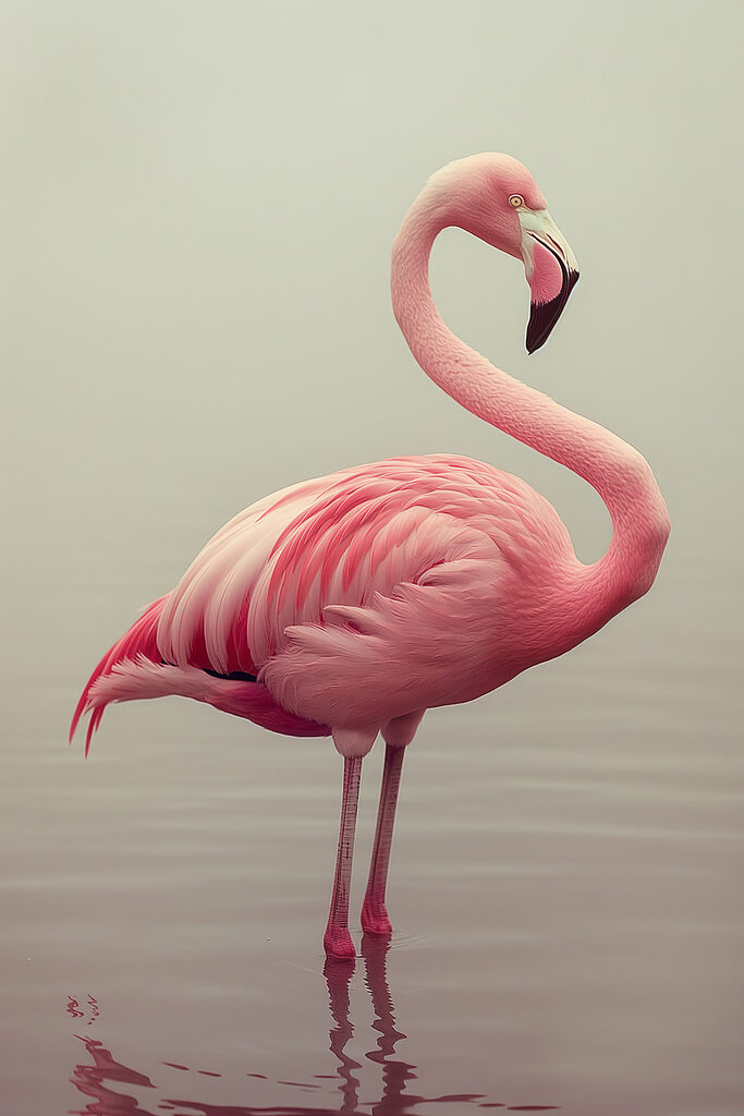 Pink flamingo standing in water Pink flamingo standing in water