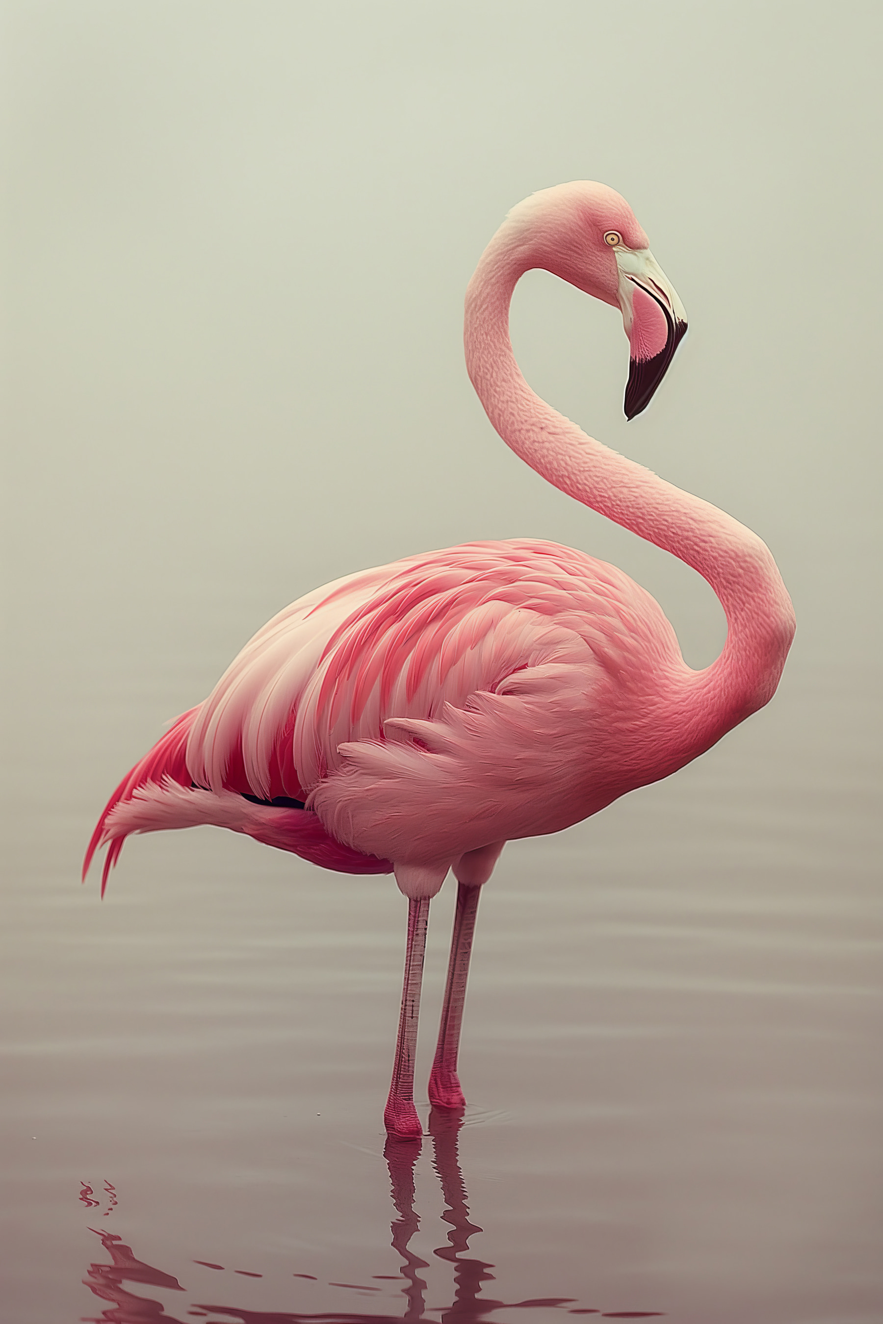 Pink flamingo standing in water Pink flamingo standing in water