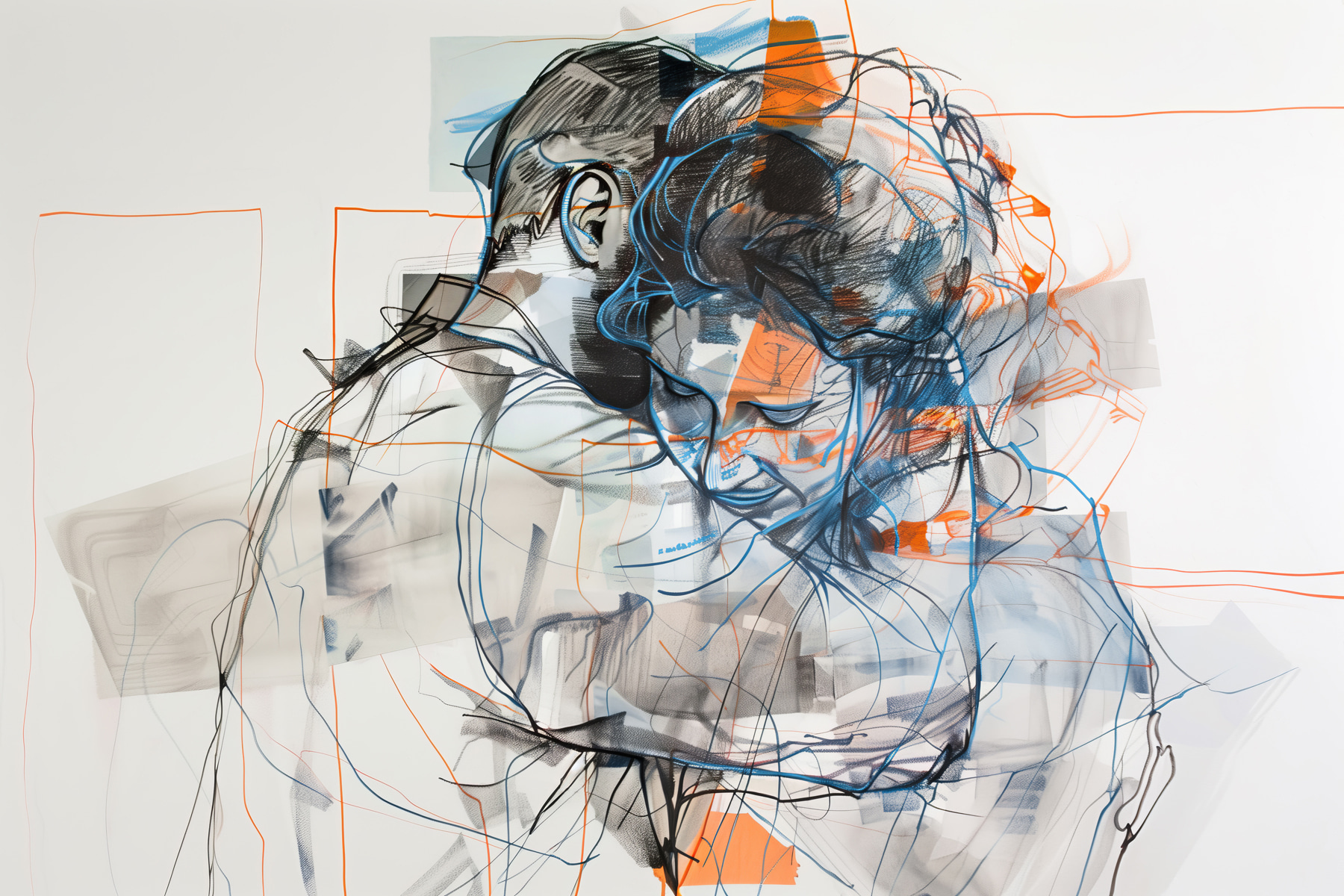 Drawing of a man and woman hugging
