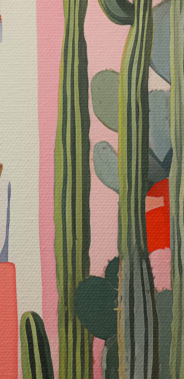 Painting of a pink house with cactuses Painting of a pink house with cactuses