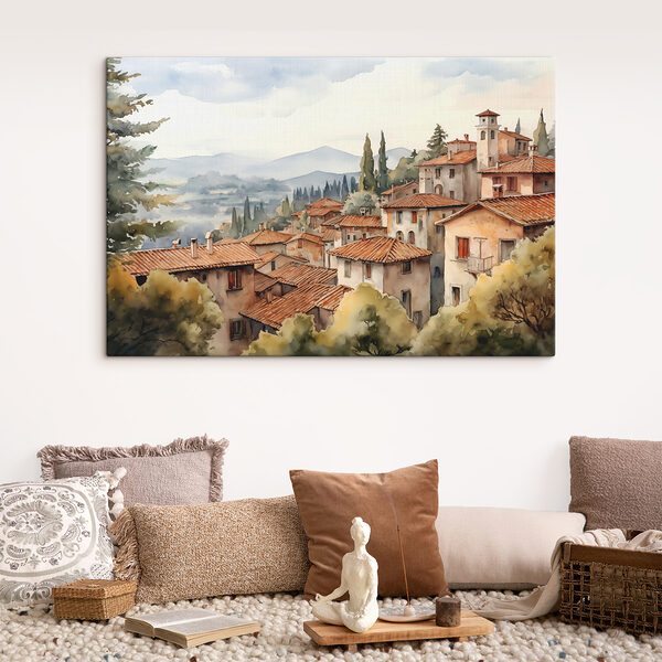 Cuadros Acuarela de un pueblo con muchos edificios y árboles (SKU: s39934) Cuadros Cuadros Acuarela de un pueblo con muchos edificios y árboles (SKU: s39934)