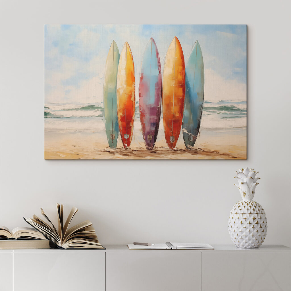 Group of surfboards on a beach