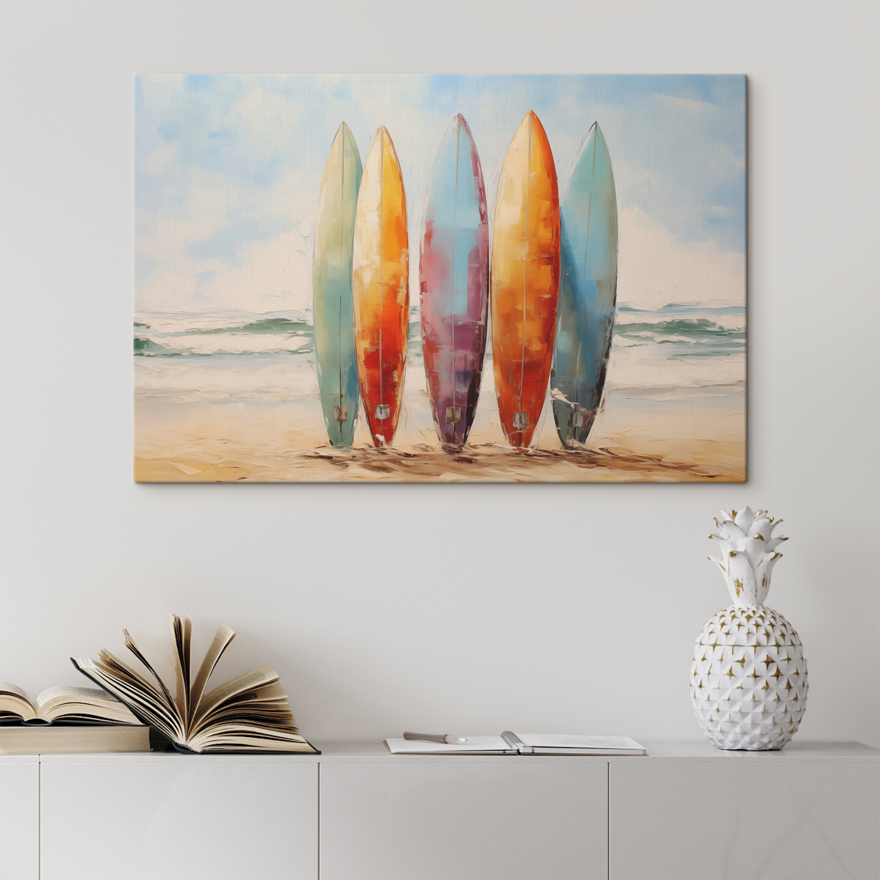 Group of surfboards on a beach