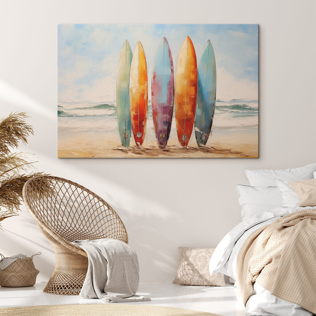 Group of surfboards on a beach