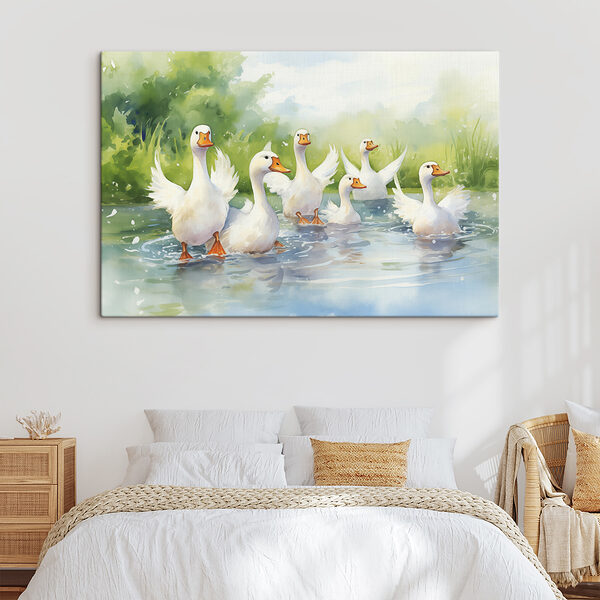 Cuadros Un grupo de patos blancos nadando en el agua (SKU: s39939) Cuadros Cuadros Un grupo de patos blancos nadando en el agua (SKU: s39939)