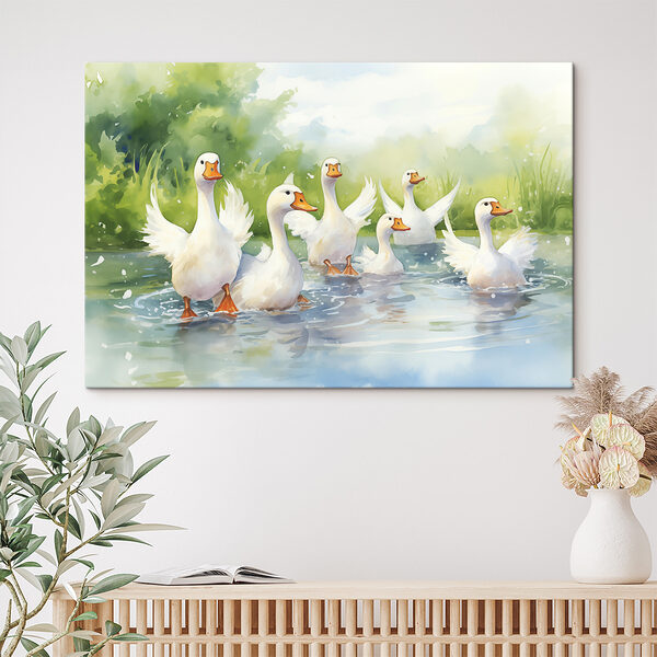 Group of white ducks swimming in water Group of white ducks swimming in water