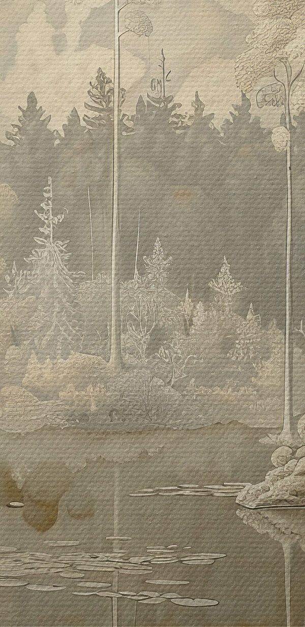 Painting of a forest and a lake Painting of a forest and a lake