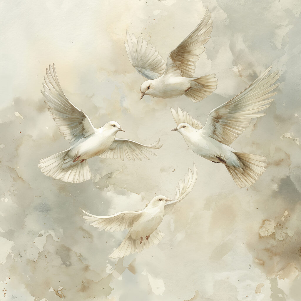 Group of white birds flying in the sky Group of white birds flying in the sky