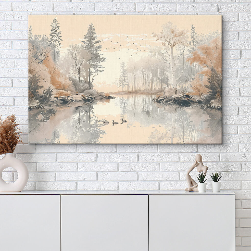 Lake with trees and birds