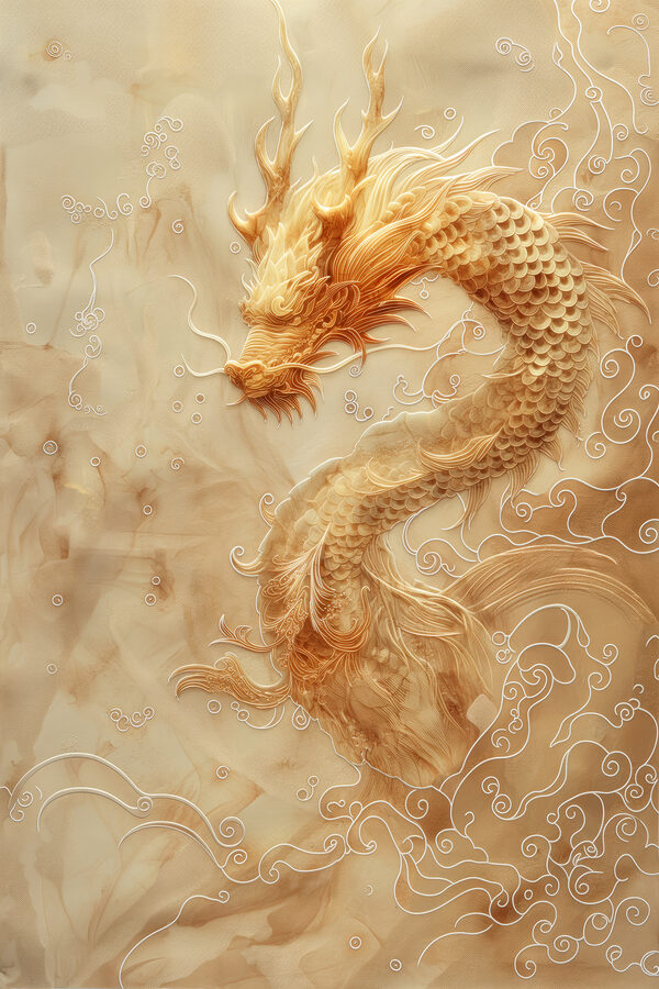 Majestic dragon in swirling clouds