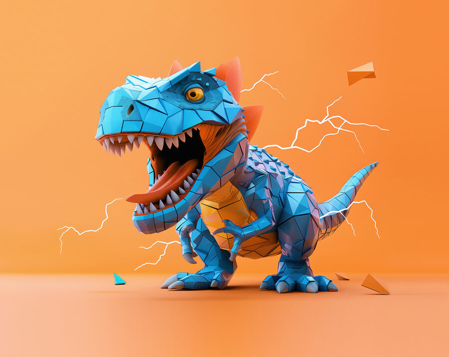Dinosaurio azul del que salen rayos