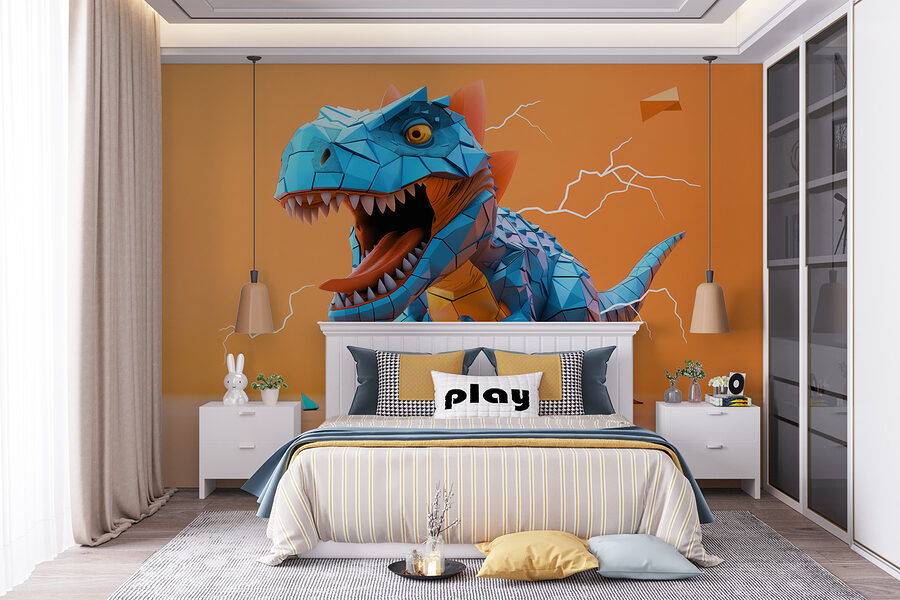 Dinosaurio azul del que salen rayos