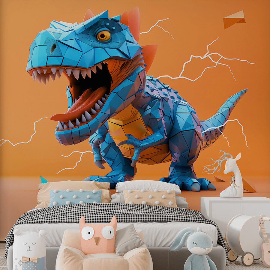 Dinosaurio azul del que salen rayos