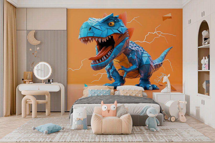 Dinosaurio azul del que salen rayos